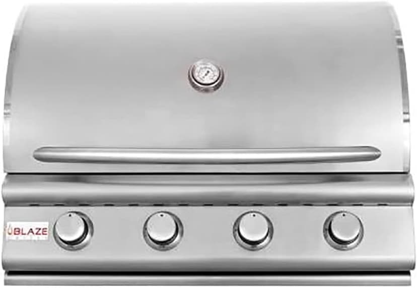 Blaze Prelude LBM 32-Inch 4-Burner Built-in Natural Gas Stainless Steel Grill with Flame-Stabilizing Grids, Heat Zone Separators, Drip Tray and Hood