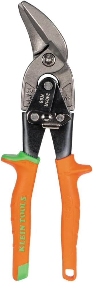 Klein Tools 2401R Right-Cutting Offset Snips, Aviation Tin Snips with Forged Blade for Precision Sheet Metal Cutting