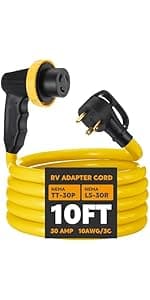 Kanayu Generator Transfer Switch Adapter Cord Compatible with NEMA L5-30P to L14-30R, 30 Amp Locking 3 Prong to 4 Prong Generator Adapter RV Generator to House Inlet Box, STW 10 AWG, ETL Listed(10ft)