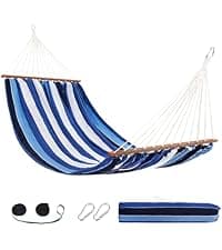 Lazy Daze Hammocks Cotton Fabric Spreader Bar Hammock, Outdoor Portable Hammock with Carrying Bag & Tree Straps for Bedroom, Patio, Backyard, Balcony, Max 450lbs Capacity, Blue