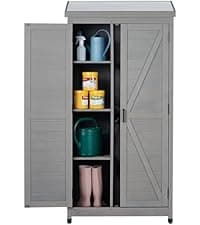 58''x30''x18'' Outdoor Wooden Storage Shed with Metal Top Tall Vertical Tool Cabinet for Backyard Garden Patio Lawn (Gold)