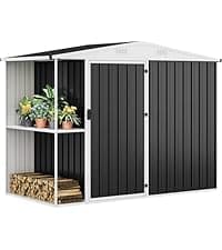 DWVO 6x4ft Outdoor Storage Shed with Window, Metal Lockable Metal Garden Shed with Sloped Roof for Tools, Bikes, Ideal for Backyard, Patio, Garage, Lawn (Gray + White)