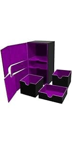 Card Deck Case for Trading Cards, Deck Storage Box for 200 Single Sleeved Cards Large Twin Flip Deck Case with 1 Storage Dice & 2 Trays Fits EDH/YuGiOh/MTG/TCG/CCG (Small-Black&Blue)