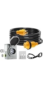 Kanayu Generator Transfer Switch Adapter Cord Compatible with NEMA L5-30P to L14-30R, 30 Amp Locking 3 Prong to 4 Prong Generator Adapter RV Generator to House Inlet Box, STW 10 AWG, ETL Listed(10ft)