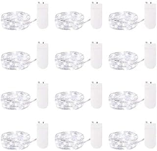 Brightown 12 Pack Led Fairy Lights Battery Operated String Lights Waterproof Silver Wire 7 Feet 20 Led Firefly Starry Moon Lights for DIY Wedding Party Bedroom Patio Christmas (12 Pack, White)