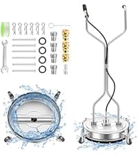 14" Pressure Washer Surface Cleaner with 4 Wheels - Stainless Steel Surface Cleaner for Pressure Washer Attachment for Concrete, Patio, Sidewalk, Deck and Driveways - PWS14