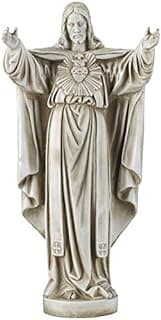 Design Toscano Sacred Heart Holy Religious Garden Statue, 10 inches Wide, 22 inches Tall, Cast Stone Resin, Antique Stone Finish