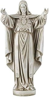 Design Toscano Sacred Heart Holy Religious Garden Statue, 10 inches Wide, 22 inches Tall, Cast Stone Resin, Antique Stone Finish