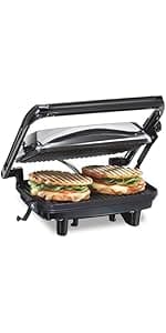 Hamilton Beach Panini Press Sandwich Maker & Electric Indoor Grill with Locking Lid, Opens 180 Degrees for any Thickness for Quesadillas, Burgers & More, Nonstick 8" x 10" Grids, Red (25462Z)