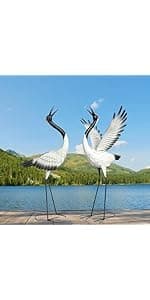 chisheen Outdoor Garden Crane Statues and Sculptures Metal Yard Art Statue for Garden Decoration Large Size