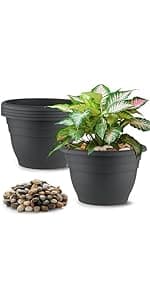 Plant Pots Set of 5, 10" Outside Diameter Flower Pots, 8.5" Inner Diameter Plant Planters with Drainage Hole, Durable Garden Pots Perfect for Indoor & Outdoor Plant Planting, Decor, White