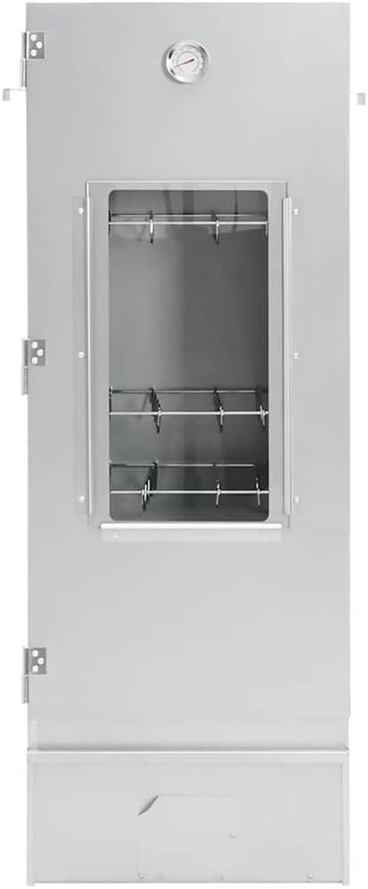 'vidaXL BBQ Oven Smoker with Wood Chips in Galvanized Steel - Outdoor Smoker for Meat, Fish, Sausages with Thermometer & Glass Window, Silver