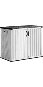 Greesum Outdoor Horizontal Resin Storage Sheds 34 Cu. Ft. Weather Resistant Resin Tool Shed, Extra Large Capacity Weather Resistant Box for Bike, Garbage Cans, Lawnmowe, Without Divider, White
