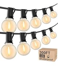Outdoor String Lights 300 FT Globe LED Patio Lights with G40 Plastic Bulbs,Waterproof Shatterproof Dimmable Connectable Hanging for Backyard Porch Balcony Party Cafe Deck Decor