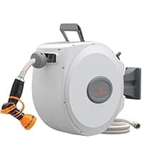 Giraffe Tools Retractable Garden Hose Reel 1/2 Inch x 130 ft, Super Heavy Duty, Any Length Lock, Slow Return System, Wall Mounted and 180 Deg Swivel Bracket