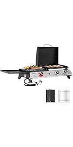 Outdoor Grill Cart with Wheels, Movable Kitchen Island with Storage Cabinet for BBQ, Stainless Steel Dining Cart Table for Food Prep, Black, PC3403S-SC
