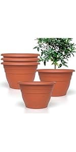 Plant Pots Set of 5, 10" Outside Diameter Flower Pots, 8.5" Inner Diameter Plant Planters with Drainage Hole, Durable Garden Pots Perfect for Indoor & Outdoor Plant Planting, Decor, White