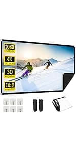 60 Inch Projector Screen, OKEDUO 4K 16:9 HD Portable Projection Movie Screen, Anti-Crease Indoor Outdoor, Simple Install, Easy Carrying Projection Screen for Home Theater Backyard