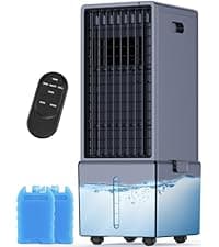 Evaporative Air Cooler w/ 4 Modes & 3 Speeds, Waterless Alert, 2.4-Gal Tank for 20H Cooling, 12H Timer, 20FT Remote, 70° Auto Swing Windowless Air Conditioner, Portable AC Unit for Bedroom