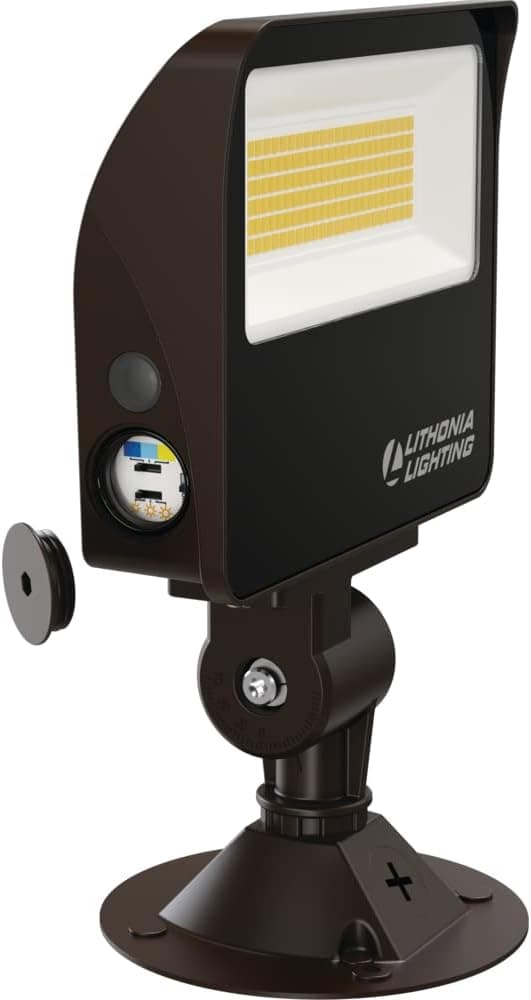 Lithonia Lighting Outdoor LED Floodlight, Adjustable Lumen Output, 3000K/4000K/5000K Switchable Color Temperature, Knuckle or Yoke Mount, Bronze (ESXF2 ALO SWW2 KY DDB M2)