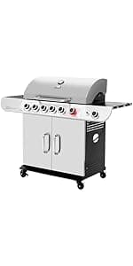 Royal Gourmet SG6002R 6-Burner Propane Grill with Sear Burner and Side Burner, Stainless Steel Cabinet Style Gas Grill with 71,000 BTU Output, for Outdoor Patio Garden Picnic Backyard Cooking, Silver