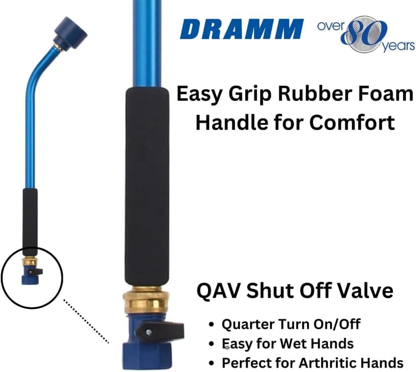 Dramm Sunrise Soft Rain Watering Spray Wand – 36” Long, Blue – Gentle Full-Flow Spray with Shut-Off Valve & 8” Foam Grip – Lightweight & Durable for Gardens, Hanging Baskets & Planters