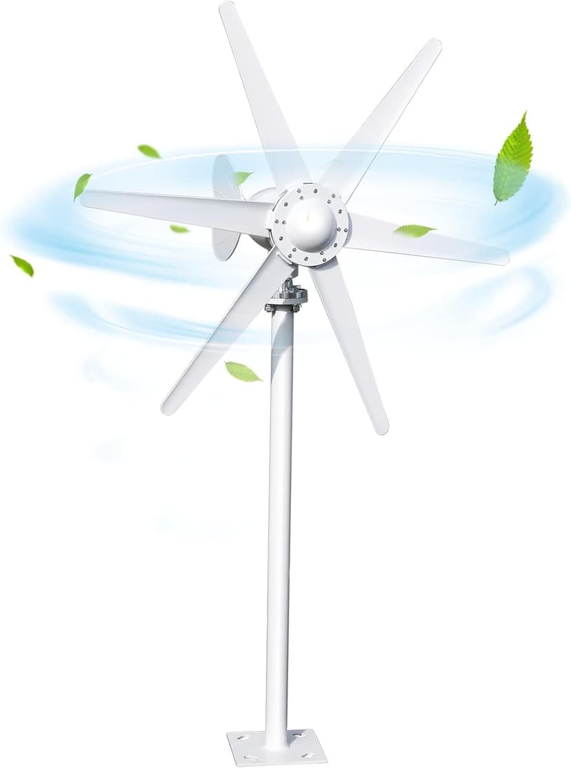 800W Wind Turbine Generator Kit, 6-Blade 12V/24V Wind Energy System, Durable Electromagnetic Power Generator for Home, RV, and Off-Grid Use White