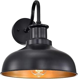 Outdoor Gooseneck Barn Light Outdoor Wall Sconce Farmhouse Rustic Exterior Wall Mount Lights Vintage Outside Lighting Fixture Industrial Black Lantern for Porch Entryway Garage,1 Pack, RZ007 BK