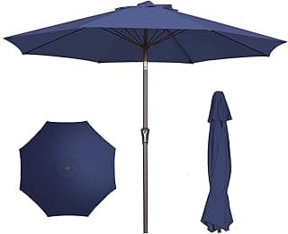 PatioKingdom 9FT Patio Umbrella Outdoor Market Umbrella with Push Button Tilt and Crank, Table Umbrella 8 Sturdy Fiberglass Ribs UV Protection