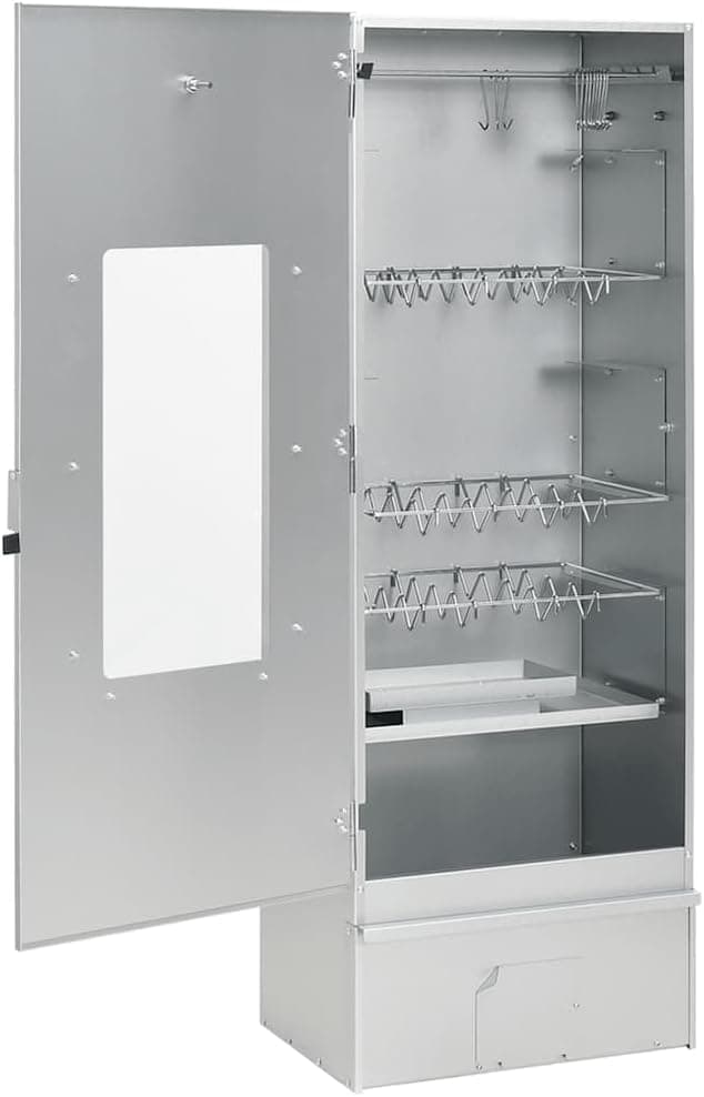 'vidaXL BBQ Oven Smoker with Wood Chips in Galvanized Steel - Outdoor Smoker for Meat, Fish, Sausages with Thermometer & Glass Window, Silver
