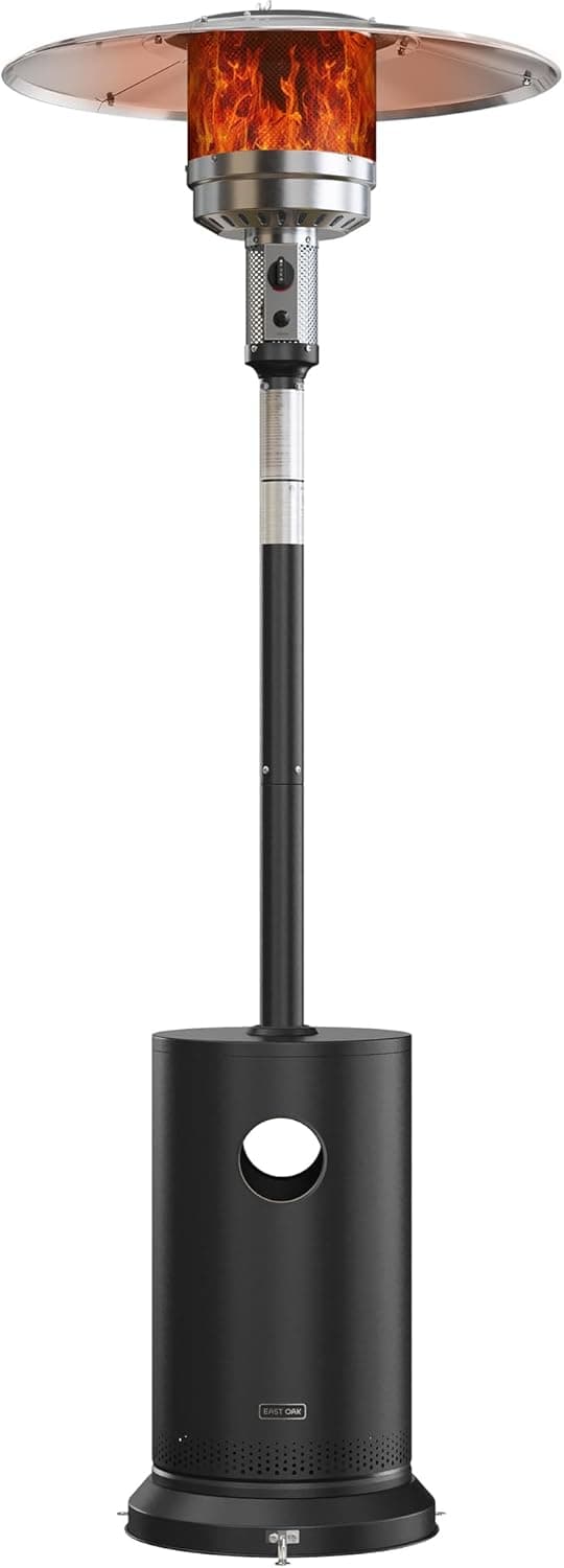 EAST OAK 50,000 BTU Patio Heater for Outdoor Use with Round Table Design, Double-Layer Stainless Steel Burner, Wheels, Triple Protection System, Outdoor Heater for Home and Residential, Black
