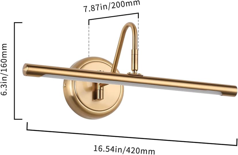 JOOSENLUX Modern Brass Picture Light Hardwired - 16.54'' for Wall Painting and Artwork Display - 7W LED Wall Lights(45W Eqv.) - Warm White 3000K - Hard Wired Connection with Swing Arm