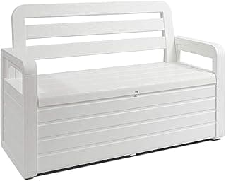 Toomax Foreverspring UV Weather Resilient Lockable Box Chest Bench for Outdoor Pool Patio Furniture and Deck Storage Bin, 70 Gallon, White
