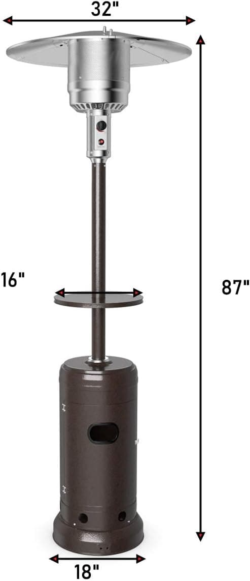 Tangkula 48,000 BTU Propane Patio Heater with Wheels, Outdoor Heaters for Patio with Shelf Tabletop, Stainless Steel Burner, Auto Shut Off & Tip-Over Protection, Portable Patio Heaters for Outdoor Use