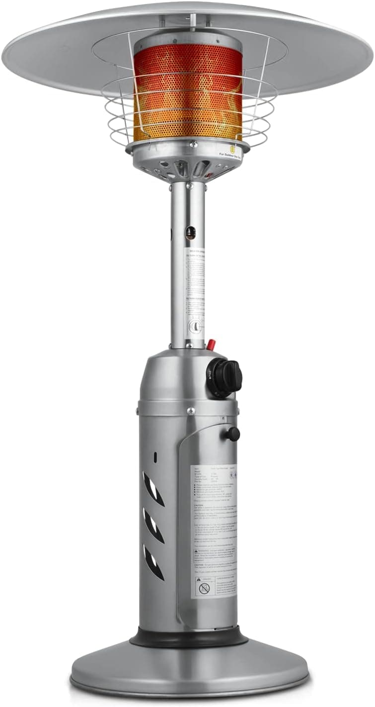 Magshion Portable Tabletop Patio Heater, 11,000 Btu Outdoor Heaters Stainless Steel Outside Gas Heater with Safety Tilt Switch and Burner Screen Guard for Commercial and Residential (Silver)