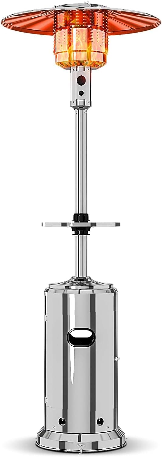48,000 BTU Patio Heater, Stainless Steel Propane Heater With Wheels, Portable Outdoor Heaters for Patio, Backyard, Balcony, Silver
