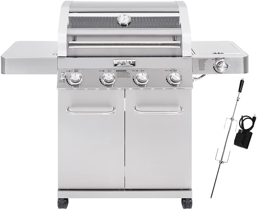 Monument Grills Larger Convertible 4-Burner Natural Gas Grill Stainless Steel Cabinet Style Propane Grills with Rotisserie Kit(2 items)