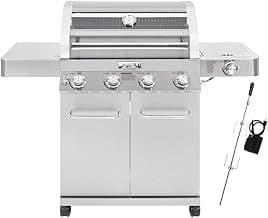 Monument Grills Larger Convertible 4-Burner Natural Gas Grill Stainless Steel Cabinet Style Propane Grills with Rotisserie Kit(2 items)
