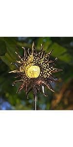 HOMEIMPRO Outdoor Garden Solar Lights Stake, Mothers Day Gifts Mom,Crackle Glass Metal Flower Waterproof LED Fairy Lights for Pathway,Lawn,Patio or Courtyard,Gardening Gifts Women (Bronze)