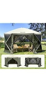 VEVOR Pop Up Gazebo Screen Tent 12 x 12 Ft, 6-Sided Camping Gazebo Instant Canopy Sun Shelter with 6 Removable Privacy Wind Cloths, Mosquito Netting, 300D Oxford Cloth for Patio, Backyard, Lawn