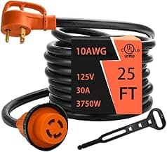 NEMA TT-30P Male to L14-30R Female 10AWG 25 ft Adapter Cord, 30 Amp 3 Prong to 4 Prong Generator Locking Plug Adapter, Generator Transfer Switch Adapter, Generator to House Inlet Box
