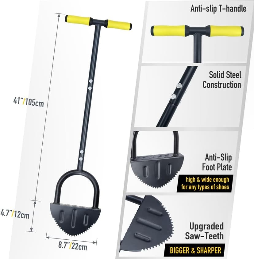 Colwelt Saw-Tooth Edger Lawn Tool, Half Moon Lawn Edger with T-Grip, Sidewalk Grass Long Handled Step Edger, 38-Inch