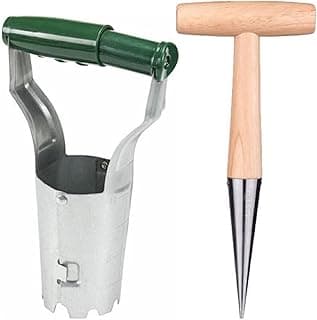 Bulb Planter Set, Stainless Steel Dibber Hand Tools, 1Pc Bulb Planter, 1Pc Metal Planting Dibber, Bulb Planting Garden Tool Set, Bulb Planter Tool and Dibber for Planting Seed,A
