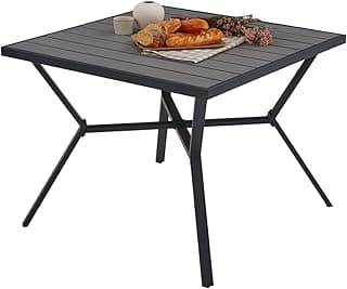 VICLLAX Patio Dining Table for 4, Sturdy Square Outdoor Dining Table Faux Woodgrain Tabletop, Grey