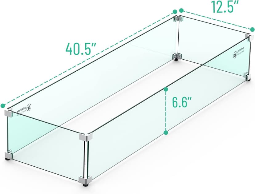 Skyflame Linear Fire Pit Wind Guard – 40.5" x 12.5" Thick Tempered Glass Firepit Screen/Clear Shields for Propane Fire Pit Table