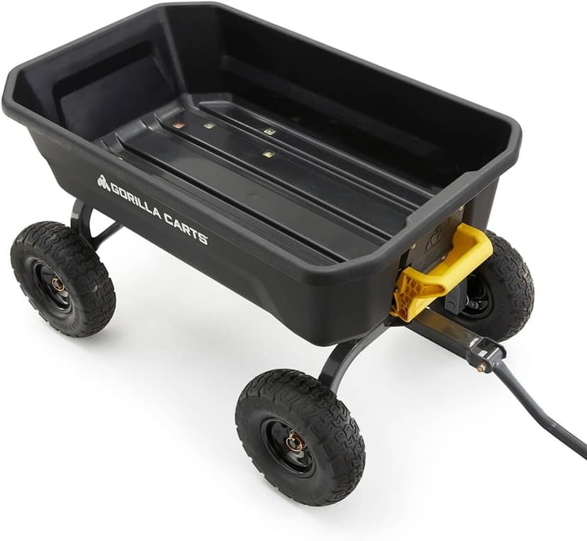 Gorilla Carts Heavy-Duty Dump Cart, Patented Quick-Release Dumping, Steel Frame, 600 lb Capacity, No-Flat 10-Inch Tires, Utility Wagon for Garden, Yard, Beach