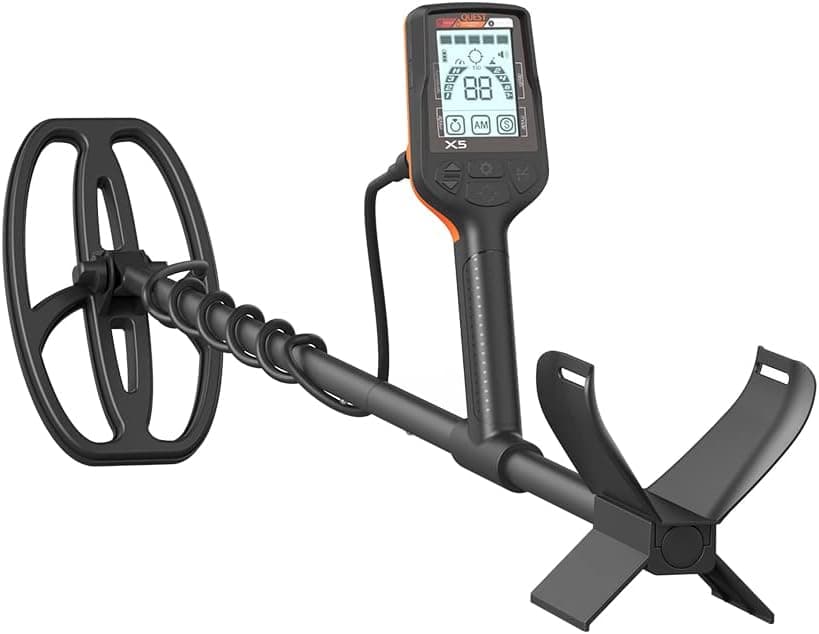 Quest X5 Metal Detector with Blade TurboD Double D Waterproof Coil 970gram Super Lightweight Weatherproof Control Box Large Target ID USB Rechargeable Battery Flashlight