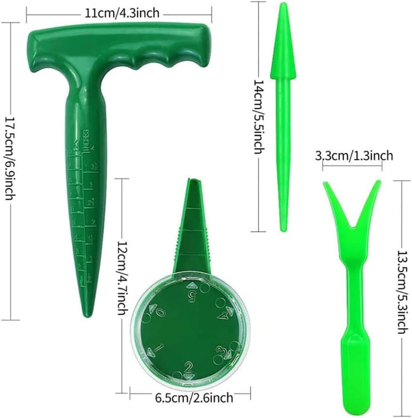 4 Pack Garden Hand Planter Seeder Tool Adjustable Plant Sow Traditional Sets, Sowing Seeds Dispenser, Seedlings Dibber and Widger