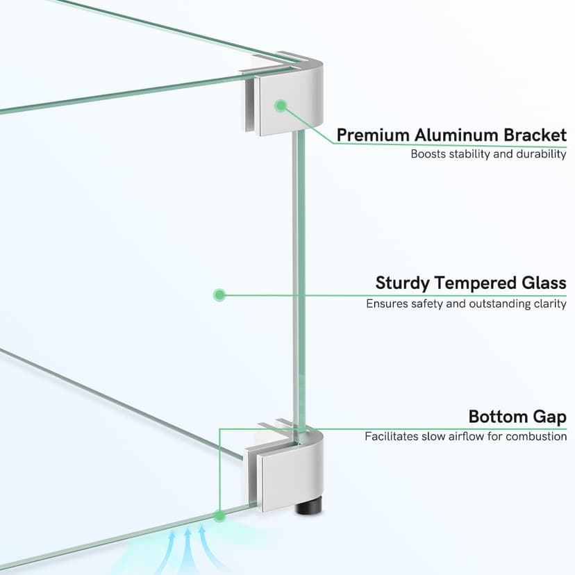 41.5 x 13.5 x 6 Inch Glass Wind Guard for Propane Gas Fire Pit Table, Rectangular Thick Tempered Glass Shield, Firepit Glass Barrier with Aluminum Corner Bracket & Rubber Feet