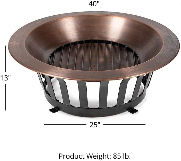 TITAN GREAT OUTDOORS Ash & Ember 40" Copper Outdoor Fire Pit with Solid Steel Base, Grate and Fire Iron Tool Included, Perfect for Backyard Fires and Gatherings